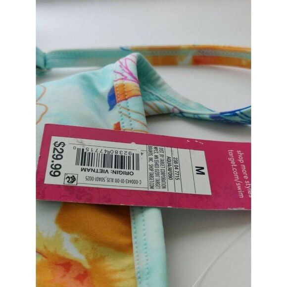 Xhilaration Girls Aqua Floral One‎ Piece Swimsuit Size Medium - Picture 8 of 9